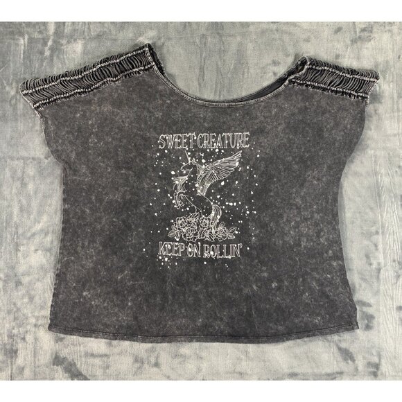 Love Sick Torrid Plus-Size Women Size 3 Cosmic Black Top Off The Shoulder Retro - Picture 1 of 6